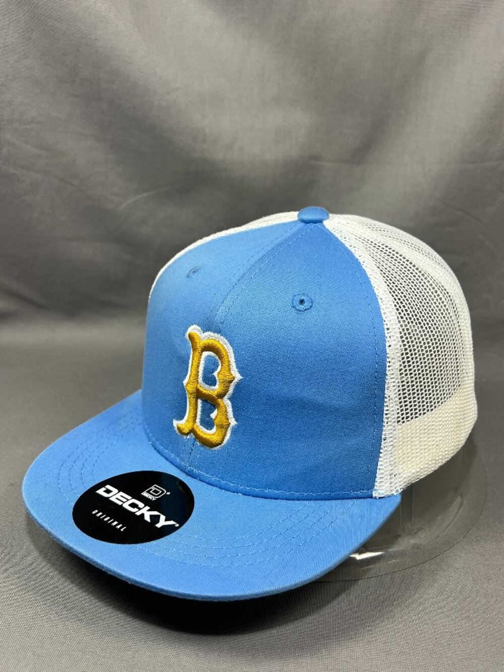 Decky Boston Youth Trucker Hat Letter B Blue White Mesh Souvenir Snapback Cap